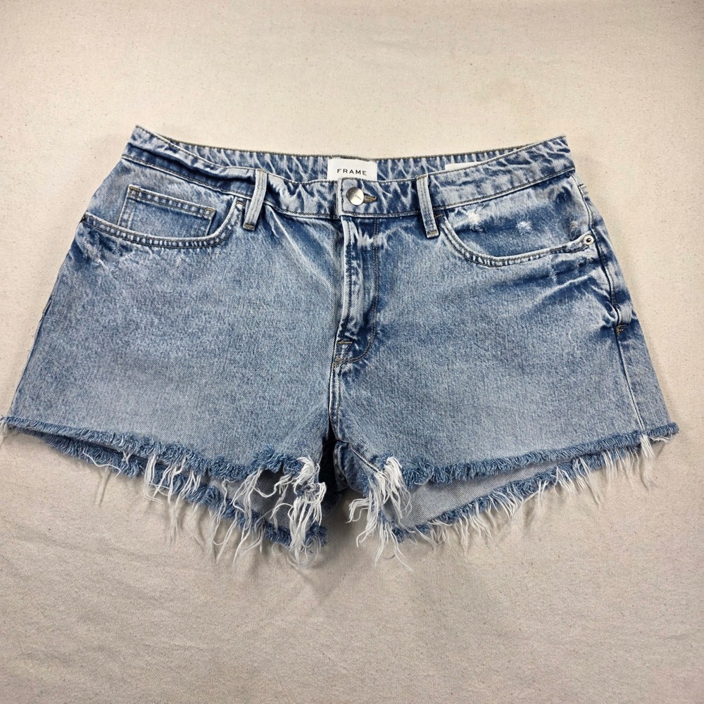 Frame Le Grand Garcon Short Richlake Blue Denim Cut Off Shorts 16W LGGSHRA385